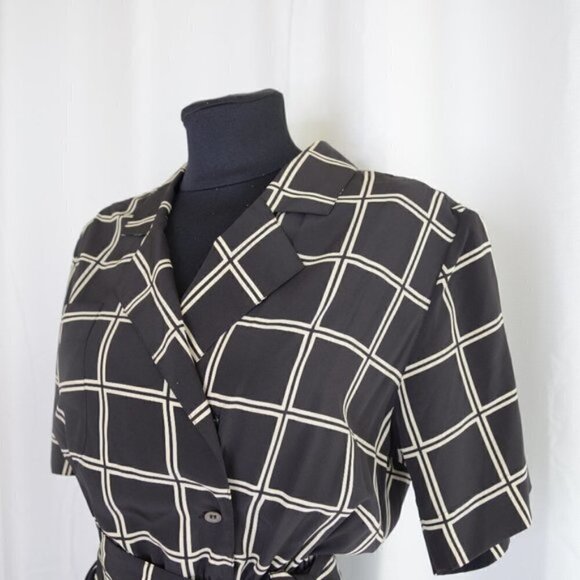 Vintage 1970s/1980s Windowpane Check Pleated Midi Wrap Dress Sz 6 - Picture 5 of 8